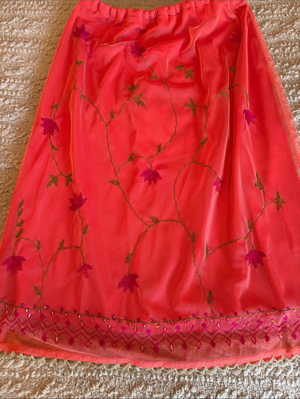 Express Coral Pink Embroidered Midi Skirt
